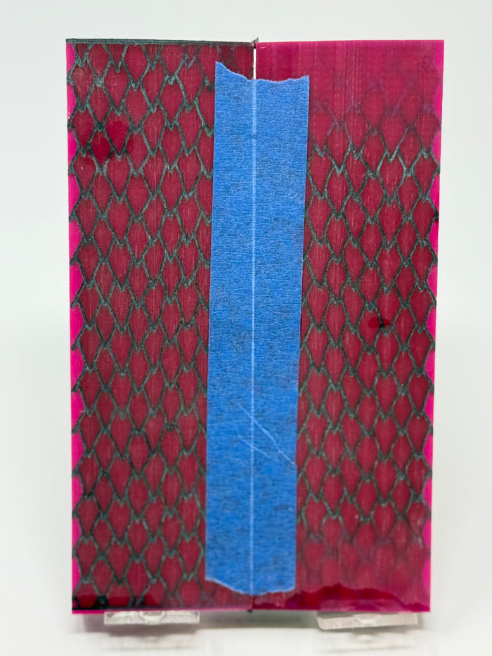 KS-015: Knife Scales - Black 3D Printed PLA Dragon Scale Hybrid Pink Resin Alumilite Casting