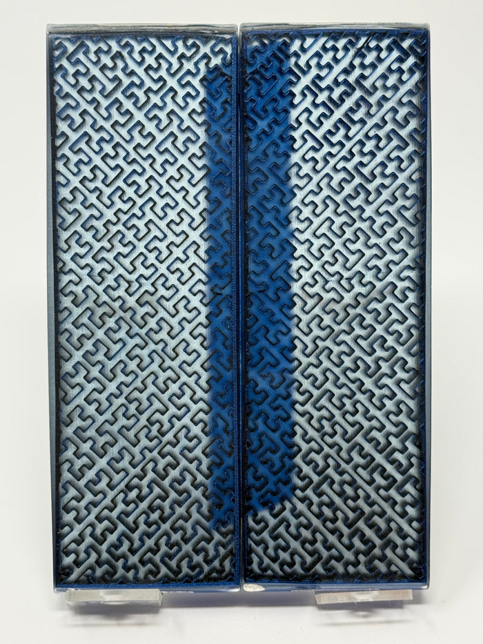 KS-024: Knife Scales - Blue 3D Printed PLA Puzzle Scale Hybrid Resin Alumilite Casting