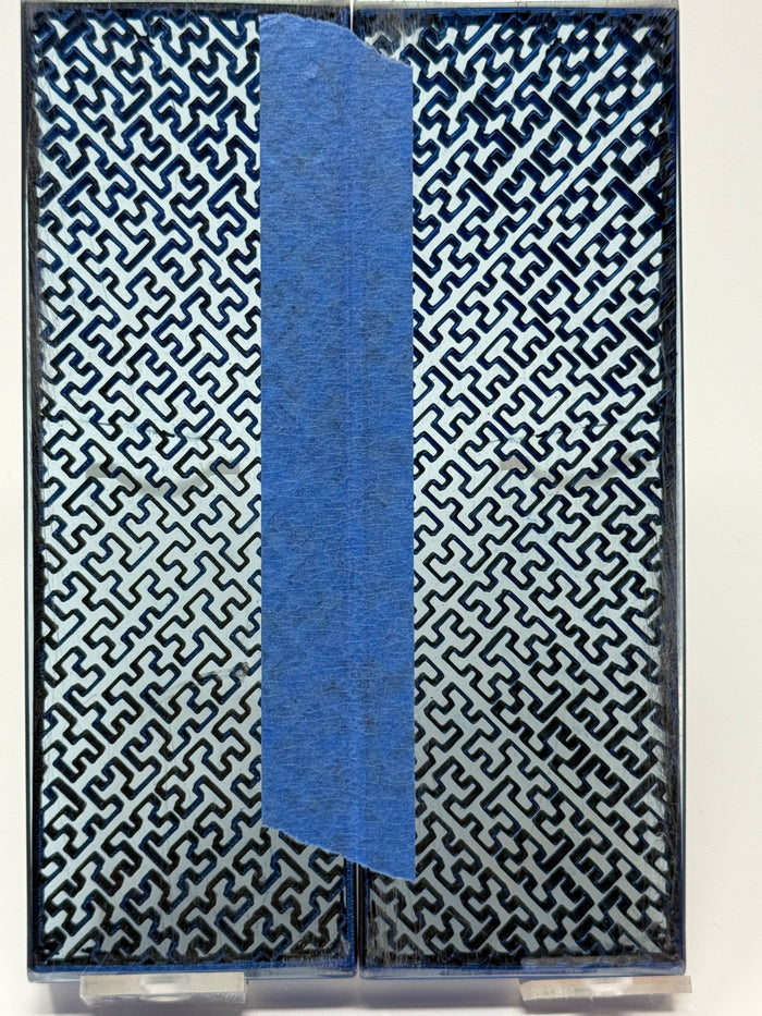 KS-024: Knife Scales - Blue 3D Printed PLA Puzzle Scale Hybrid Resin Alumilite Casting