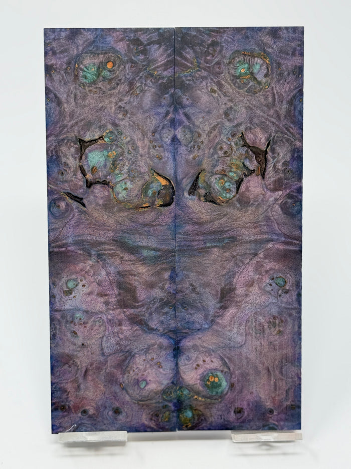 KS-031: Knife Scales - Purple Blue Dyed Stabilized Maple Burl