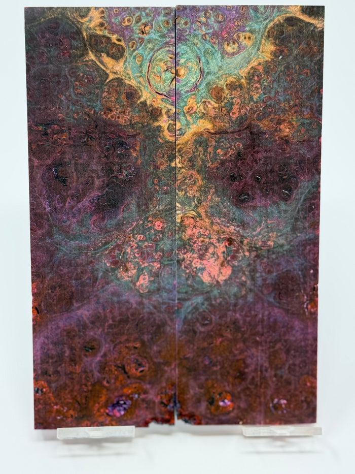 KS-032: Knife Scales - Purple Blue Pink Dyed Stabilized Maple Burl