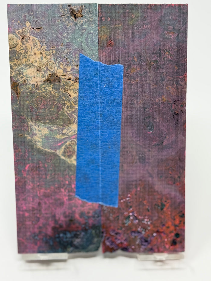 KS-032: Knife Scales - Purple Blue Pink Dyed Stabilized Maple Burl