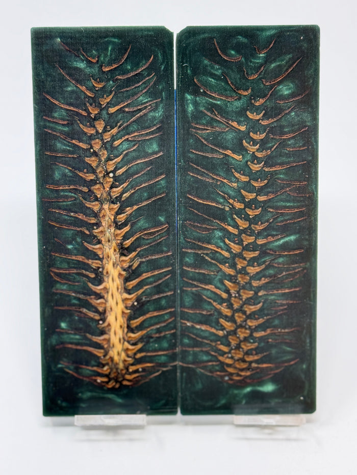 KS-033: Knife Scales - Green Resin Hybrid Stabilized Pine Cone