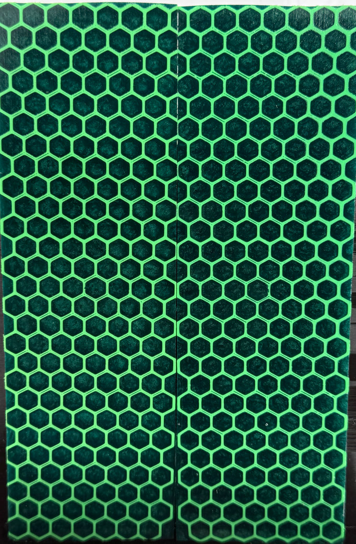 KS-036: Knife Scales - Green 3D Printed PLA Honeycomb Green Hybrid Resin Alumilite Casting
