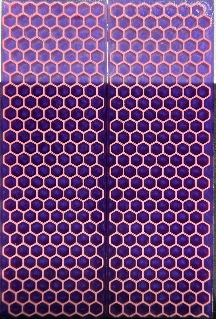 KS-040: Knife Scales - Pink 3D Printed PLA Honeycomb Hybrid Purple Resin Alumilite Casting