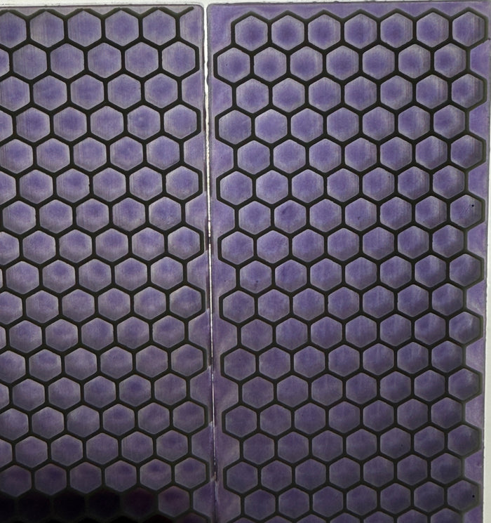 KS-041: Knife Scales - Green Glow 3D Printed PLA Honeycomb Hybrid Purple Resin Alumilite Casting