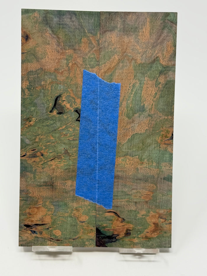 KS-044: Knife Scales - Orange Green Dyed Stabilized Maple Burl