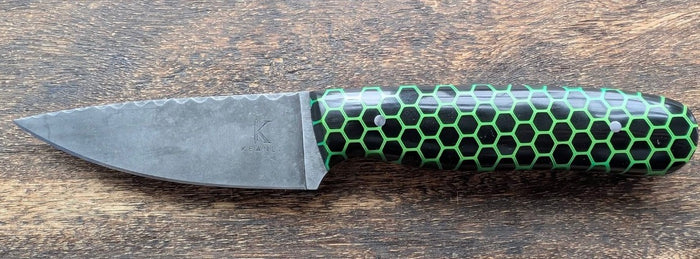 KS-046: Knife Scales - Green Glow 3D Printed PLA Honeycomb Hybrid Red Resin Alumilite Casting
