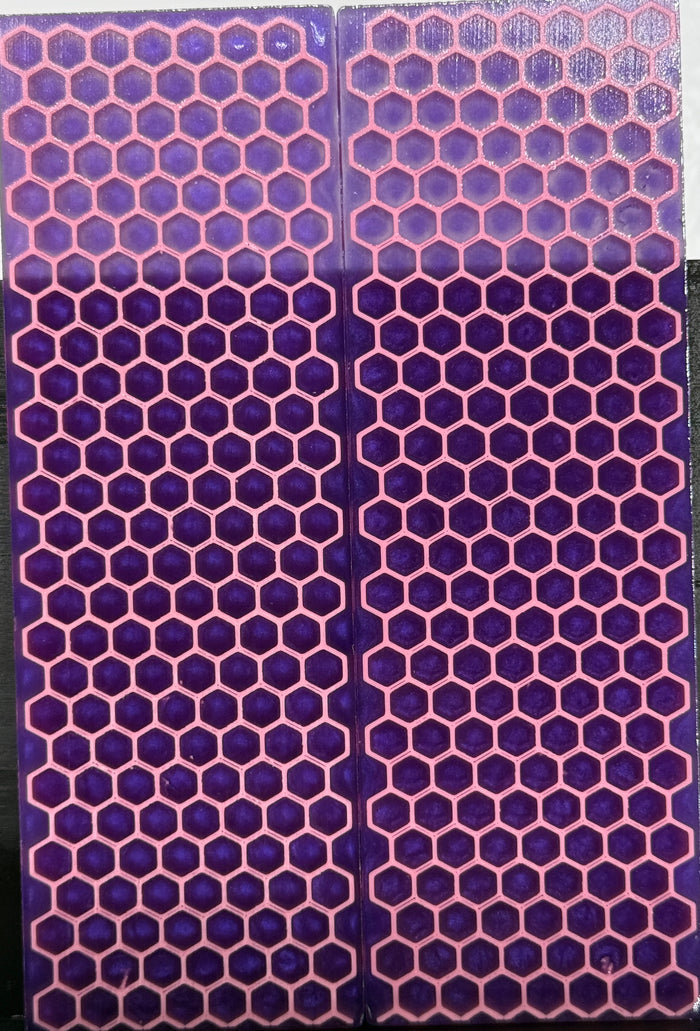 KS-047: Knife Scales - Pink 3D Printed PLA Honeycomb Hybrid Purple Resin Alumilite Casting
