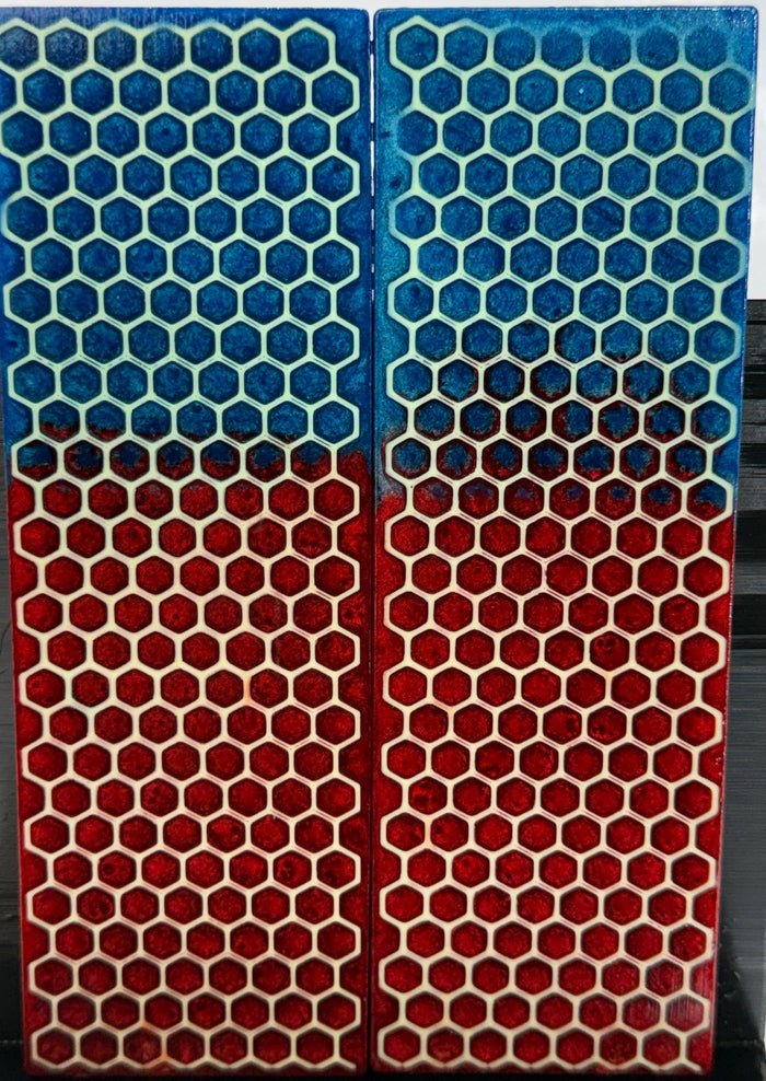 KS-050: Knife Scales - Green Glow 3D Printed PLA Honeycomb Hybrid Blue Red Resin Alumilite Casting