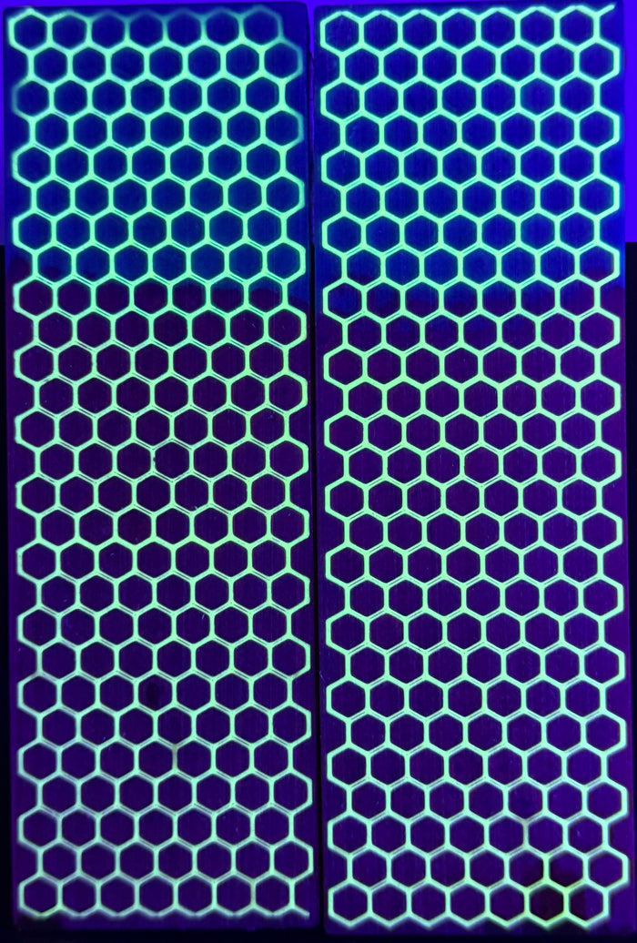 KS-050: Knife Scales - Green Glow 3D Printed PLA Honeycomb Hybrid Blue Red Resin Alumilite Casting