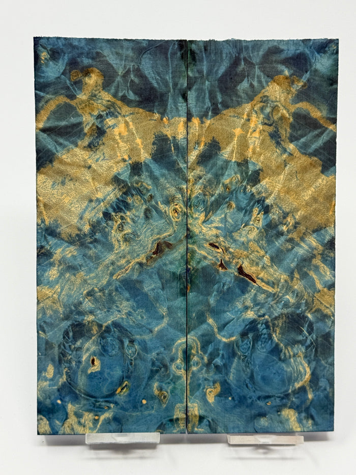 KS-053: Knife Scales - Blue Dyed Stabilized Maple Burl