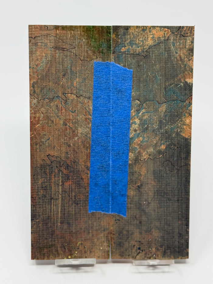 KS-056: Knife Scales - Orange Blue Dyed Stabilized Spalted Quartersawn Maple