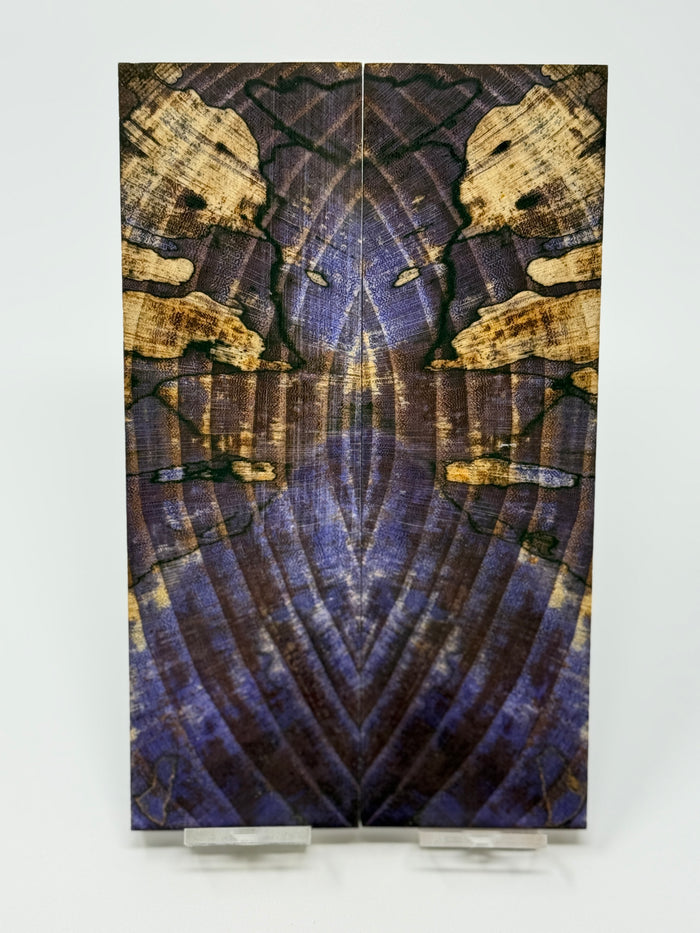 KS-057: Knife Scales - Purple Dyed Stabilized Cross Cut Spalted Maple
