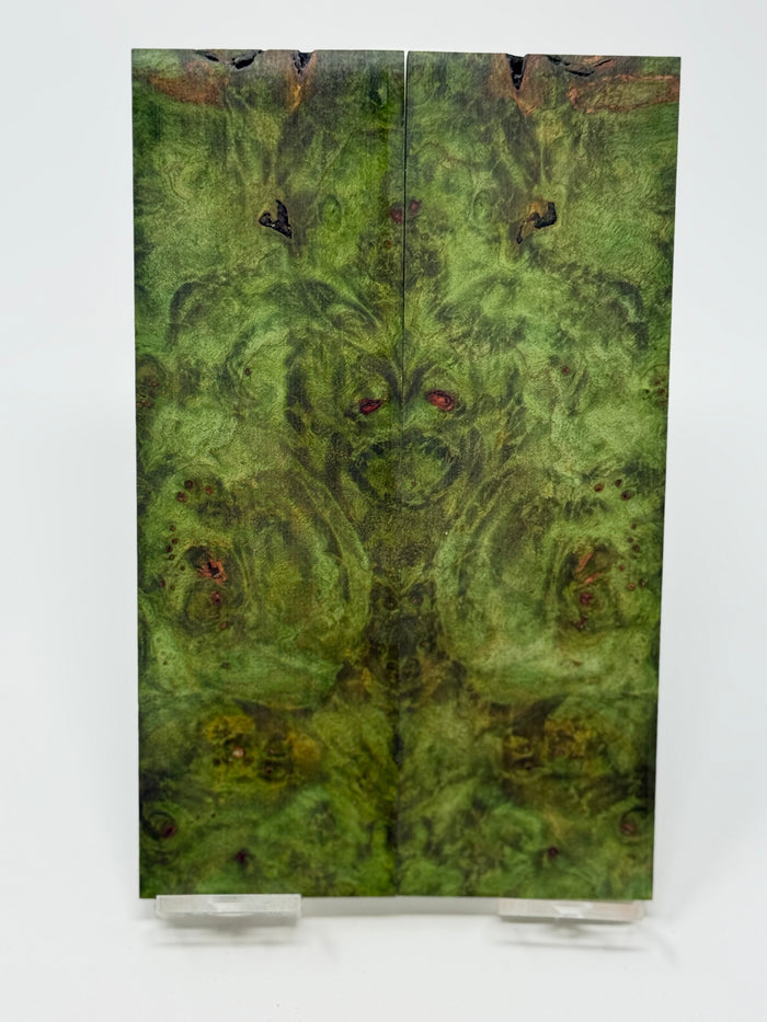 KS-065: Knife Scales - Green Dyed Stabilized Maple Burl