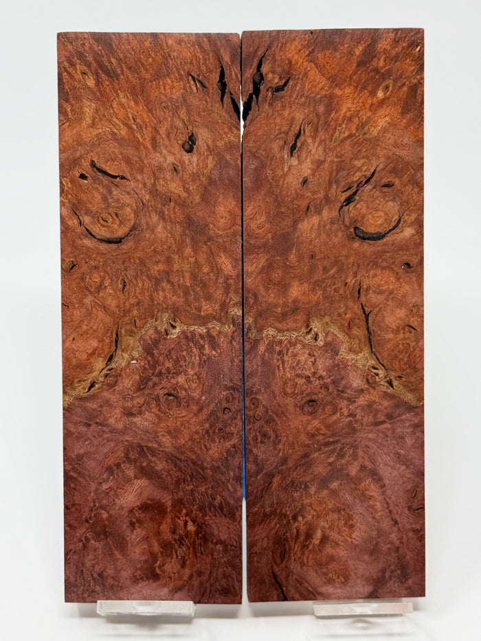 KS-069: Knife Scales - Red Orange Dyed Stabilized Maple Burl