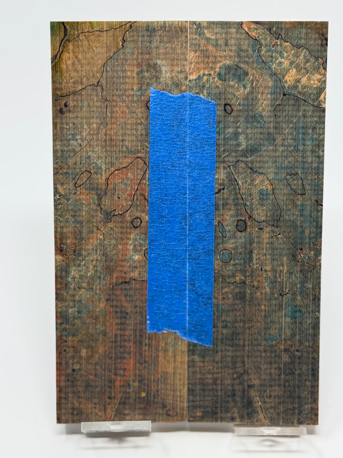 KS-080: Knife Scales - Orange Blue Dyed Stabilized Spalted Quartersawn Maple