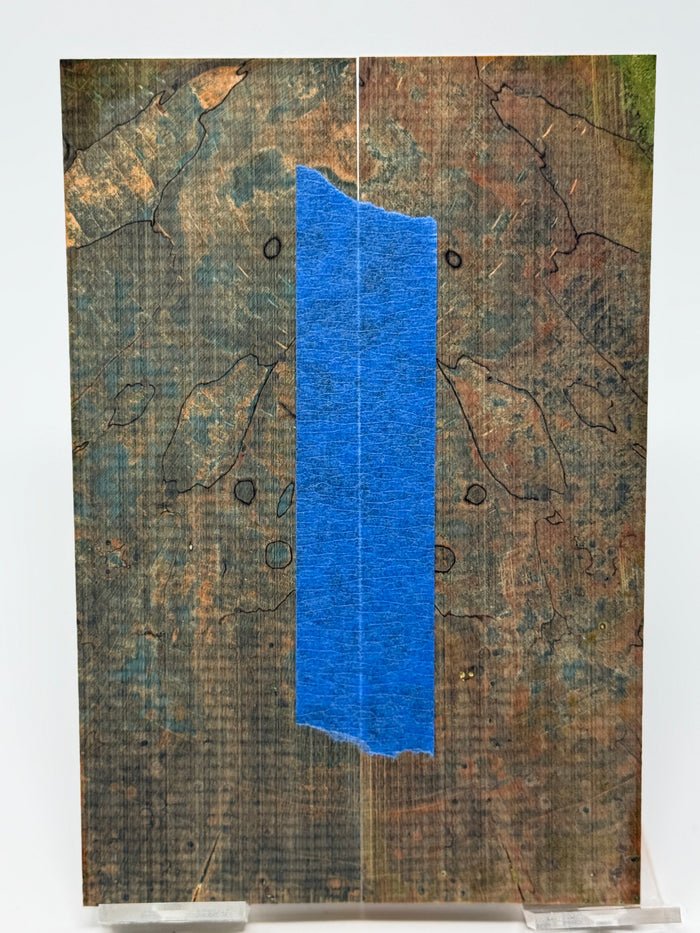 KS-081: Knife Scales - Orange Blue Dyed Stabilized Spalted Quartersawn Maple
