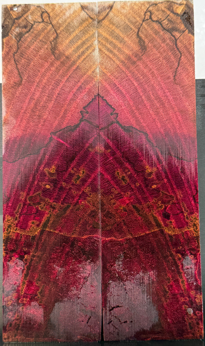 KS-086: Knife Scales - Red Dyed Stabilized Spalted Cross Cut Maple