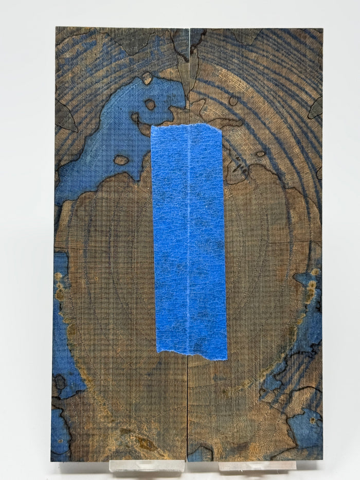 KS-111: Knife Scales - Blue Dyed Stabilized Cross Cut Spalted Maple