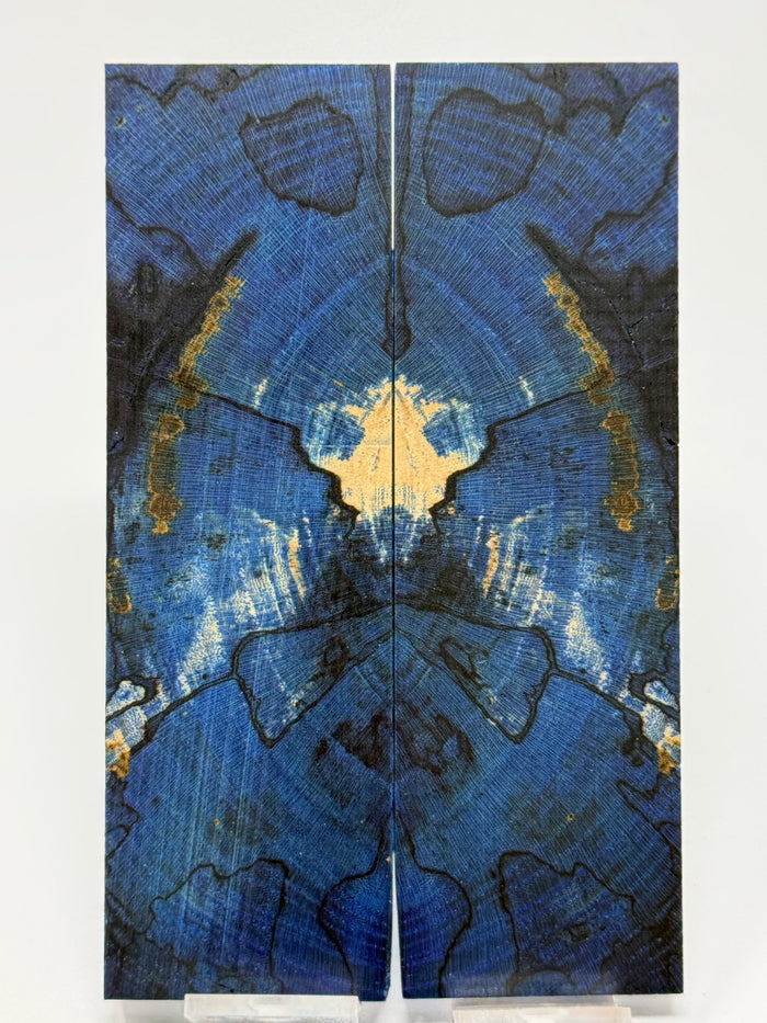 KS-112: Knife Scales - Blue Dyed Stabilized Cross Cut Spalted Maple
