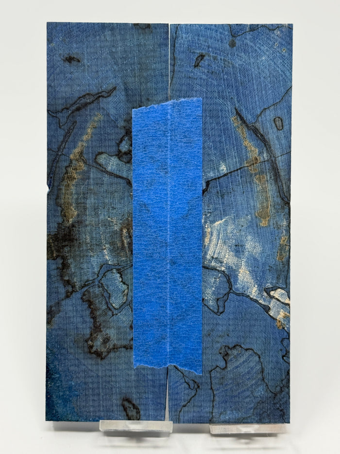 KS-112: Knife Scales - Blue Dyed Stabilized Cross Cut Spalted Maple