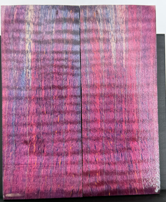 KS-113: Knife Scales - Pink Blue Dyed Stabilized Curly Maple