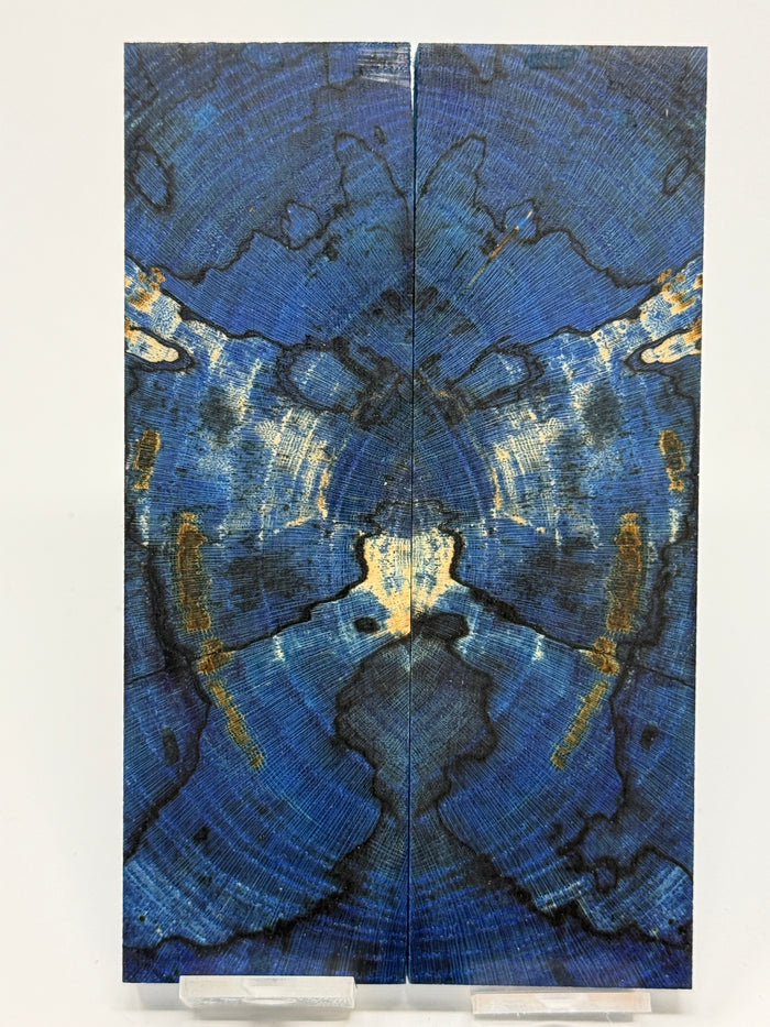KS-115: Knife Scales - Blue Dyed Stabilized Cross Cut Spalted Maple