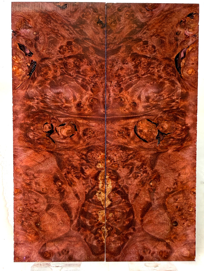 KS-120: Knife Scales - Red Dyed Stabilized Maple Burl