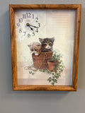 Large Kitten / Cat Clock, wooden frame
