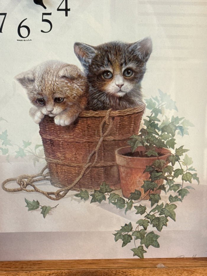Large Kitten / Cat Clock, wooden frame