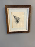 Large Rustic Cat Sketch Art, Wooden Frame on canvas