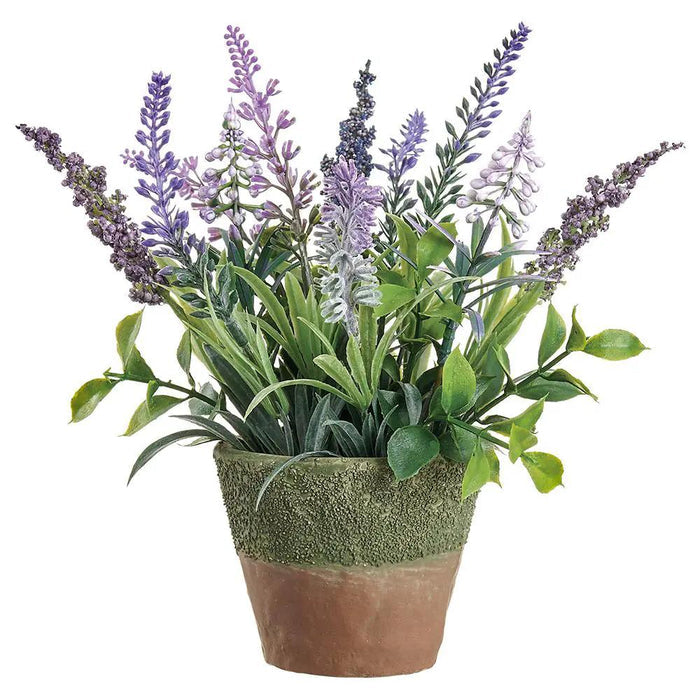 Allstate Lavender/Muscari in Cement Pot 9" - Artificial Flowering Plants Silk