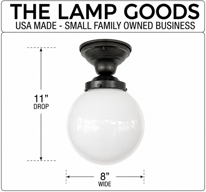 Milk Glass Globe Ceiling Light | 8" - The Lamp Goods