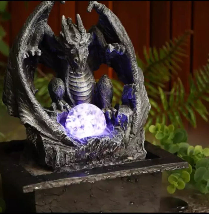 MYSTICAL DRAGON WATER FEATURE FOUNTAIN INDOOR OUTDOOR BENCH TOP HOME DECOR