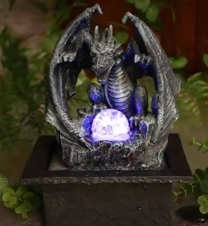 MYSTICAL DRAGON WATER FEATURE FOUNTAIN INDOOR OUTDOOR BENCH TOP HOME DECOR