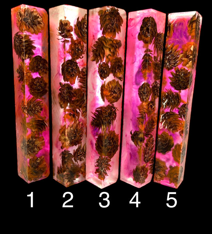 PBBrick-003: Clear Pink Mini Pine Cones Hybrid Pen Blank Diamond Painting Alumilite Resin Casting