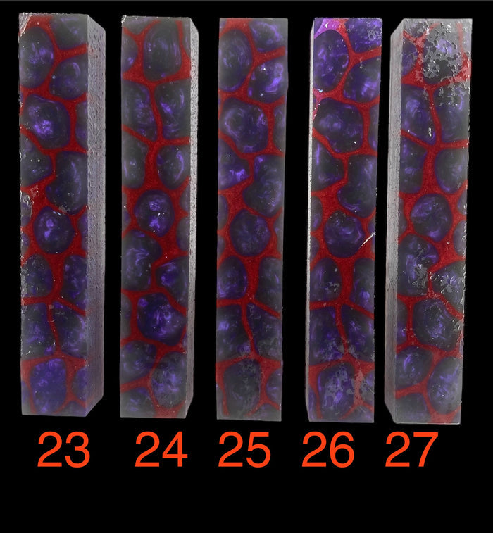PBBrick-011: Pen Blanks - Giraffe Red with Glitter with Purple Alumilite Resin Casting Diamond Painting Pen