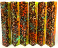 PBBrick-017: Pen Blanks - Coffee Bean Yellow Orange Blue Hybrid Alumilite Resin Casting Diamond Painting