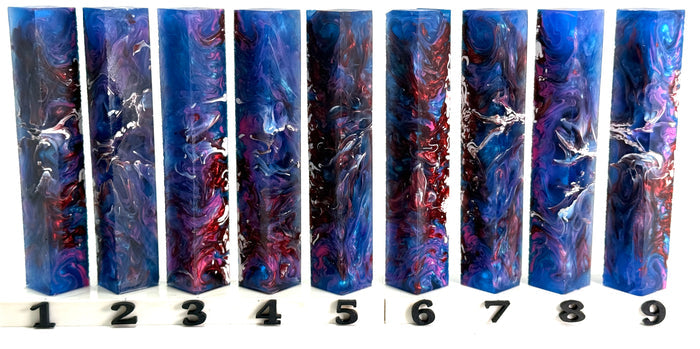 PBBrick-023: Embers of the Deep Blue Pink Red White Pen Blank Diamond Painting Alumilite Resin Casting