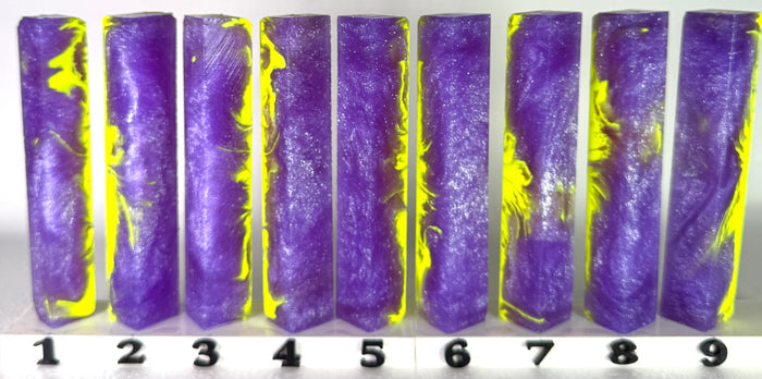 PBBrick-032: Plasma Purple Storm Purple White with Yellow Swirls Pen Blank Diamond Painting Alumilite Resin Casting
