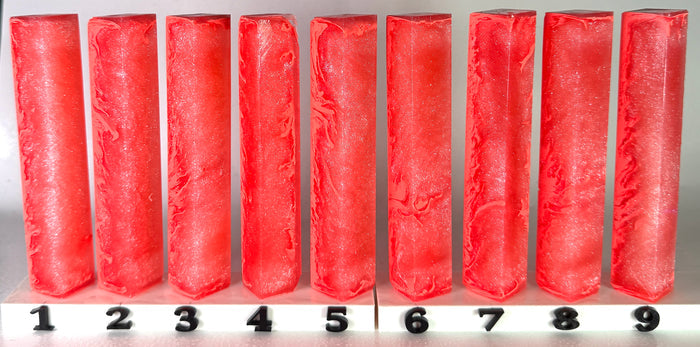 PBBrick-034: Radiant Watermelon Tide Pink White with Pink Swirls Pen Blank Diamond Painting Alumilite Resin Casting