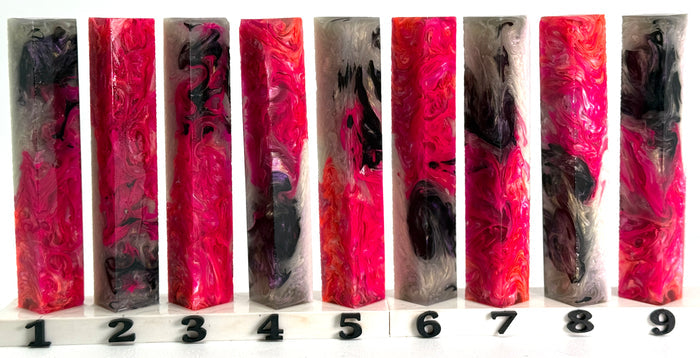 PBBrick-036: Fire & Shadow Pink White Gold Black Pen Blank Diamond Painting Alumilite Resin Casting