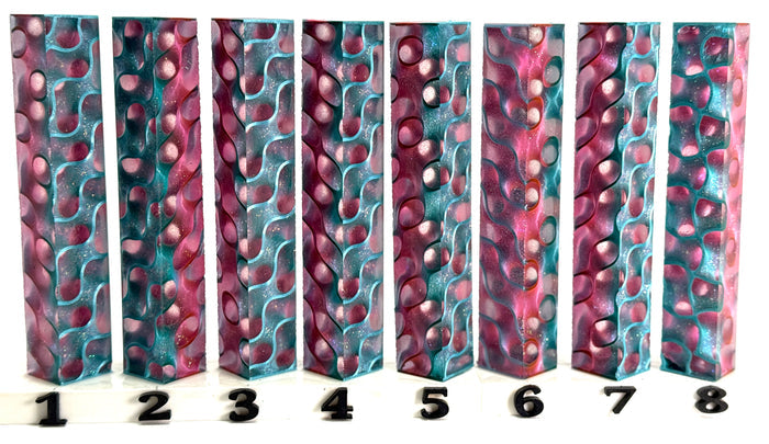 PBBrick-037: Cosmic Coral Reef Pink Teal Blue 3D Printed with Glitter Pen Blank Diamond Painting Alumilite Resin Casting
