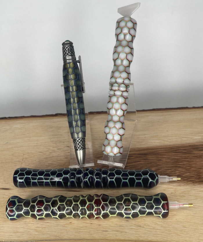 PBBrick-038: Pen Blanks - Red Orange with Silver 3D Printed PLA Honeycomb Alumilite Resin Casting Diamond Painting Pen