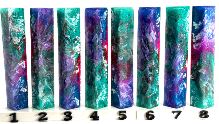 PBBrick-041: Enchanted Tidal Storm Pink Teal Blue Purple Copper Swirls Pen Blank Diamond Painting Alumilite Resin Casting