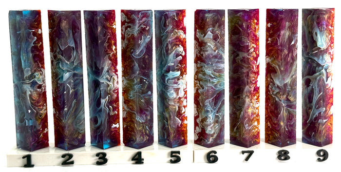 PBBrick-046: Celestial Inferno Purple Red Gold White Swirls Pen Blank Diamond Painting Alumilite Resin Casting