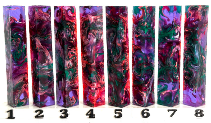 PBBrick-048: Mystic Emerald Storm Purple Pink Peach Green Swirls Pen Blank Diamond Painting Alumilite Resin Casting
