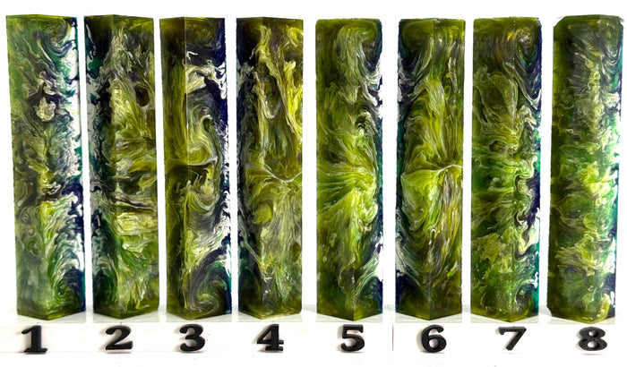 PBBrick-060: Emerald Wildfire Purple Blue Green Swirls Pen Blank Diamond Painting Alumilite Resin Casting