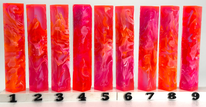 PBBrick-062: Coral Firestorm Pink Orange White Swirls Pen Blank Diamond Painting Alumilite Resin Casting